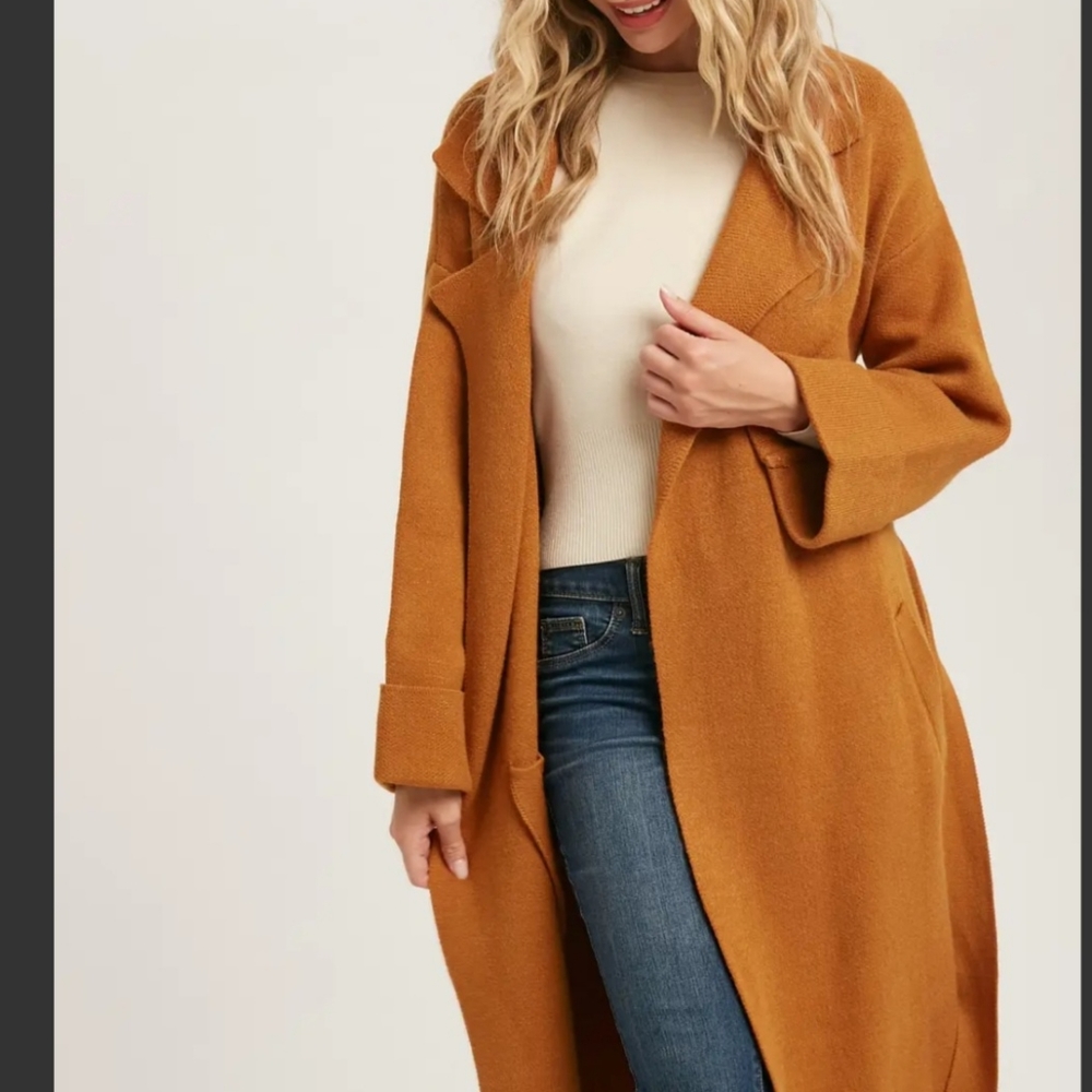 #068 NEW! Boho, Bold, Chic, and Fabulous Effortless Knitted Trench Coat - Picture 3 of 6